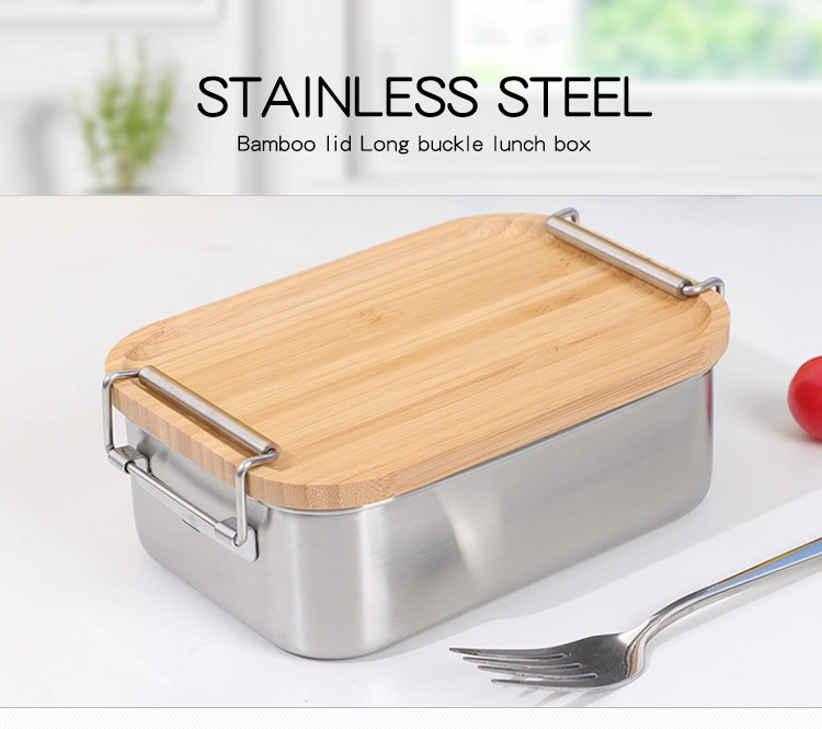 Exceptional Biodegradable Kitchenware Dinnerware Camping Sushi Burger Storage Bamboo Lid Bento Takeaway Lunch Box Stainless Steel Food Containers with Buckles