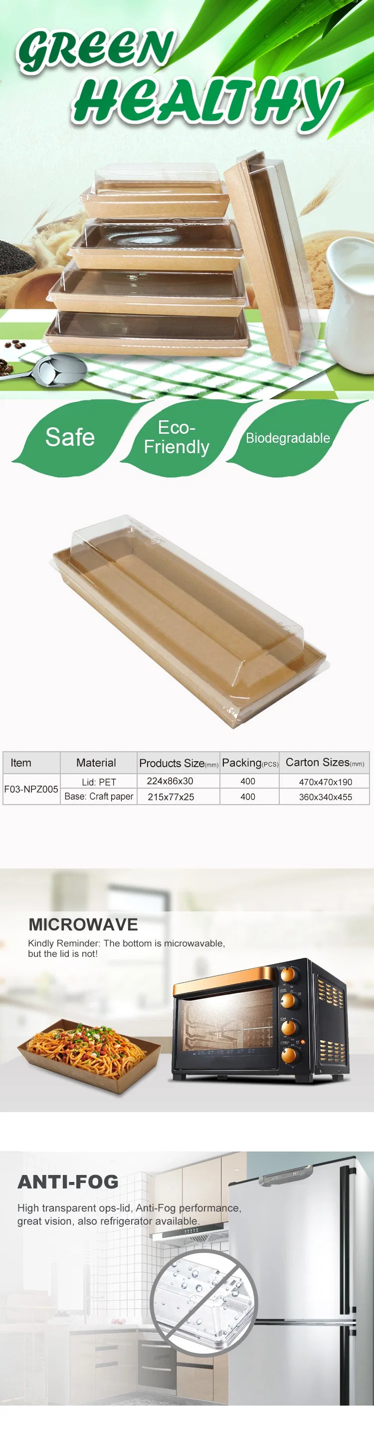 Enviromentally Friendly Custom Biodegradable Takeaway Food Container Brown Kraft Paper Sushi Box Paper Food Box Kraft Paper Box with Lid