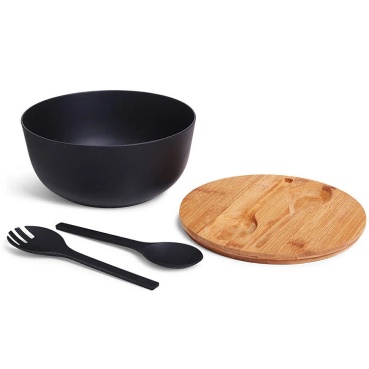 Amazon Hot Selling Dishwasher Safe Biodegradable OEM Bamboo Fiber PLA Salad Bowl with Lid Sets