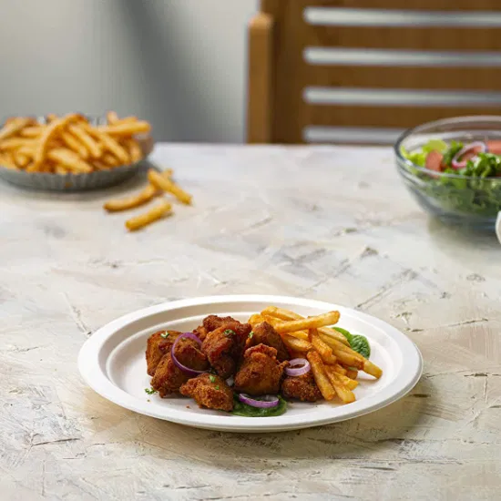 Assiette ronde naturelle biodégradable de 9 pouces, assiette à dîner jetable en Bagasse, zéro déchet, vaisselle en canne à sucre, sans Pfas